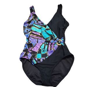 Carol Wior Mixed Media Crossover Swimsuit Sz 8